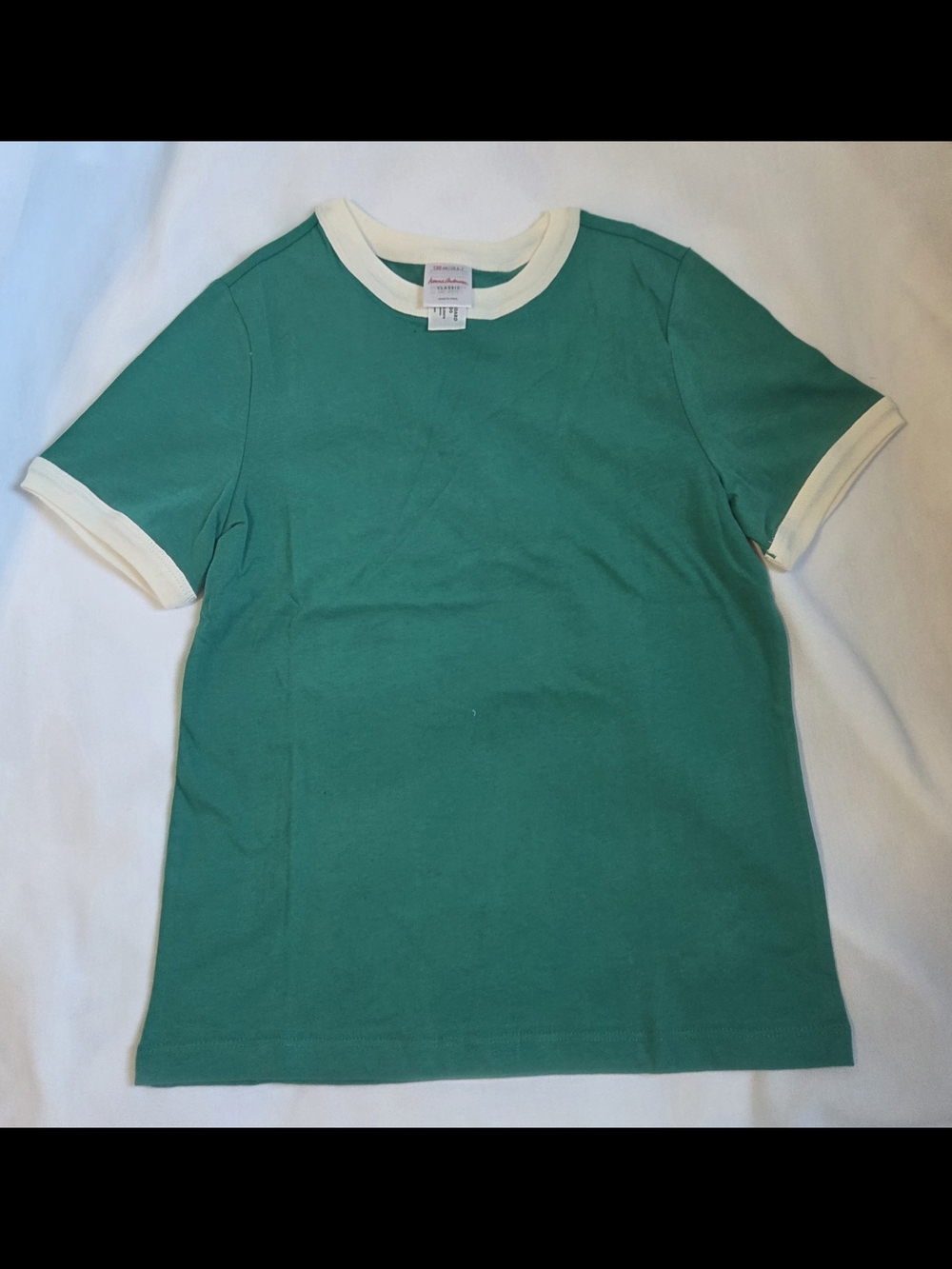 Hanna Andersson Teal Green Ringer Tee with Cream Trim